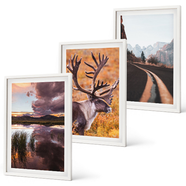 Juego de 3 cuadros Paisajes de montaña con renos