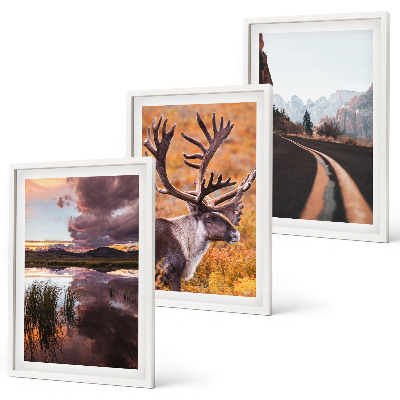 Juego de 3 cuadros Paisajes de montaña con renos