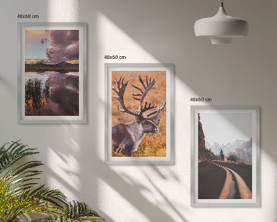 Juego de 3 cuadros Paisajes de montaña con renos