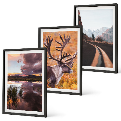 Juego de 3 cuadros Paisajes de montaña con renos