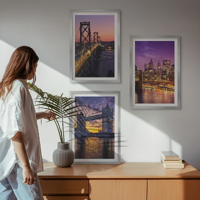 Set de 3 cuadros para salón Puentes, sol, vistas de la ciudad