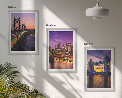 Set de 3 cuadros para salón Puentes, sol, vistas de la ciudad