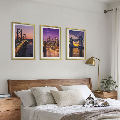 Set de 3 cuadros para salón Puentes, sol, vistas de la ciudad