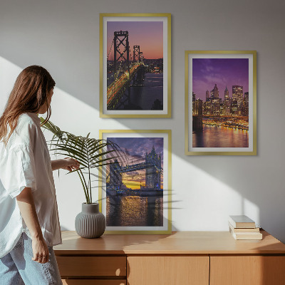Set de 3 cuadros para salón Puentes, sol, vistas de la ciudad