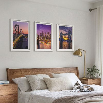 Set de 3 cuadros para salón Puentes, sol, vistas de la ciudad