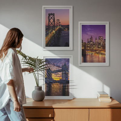 Set de 3 cuadros para salón Puentes, sol, vistas de la ciudad