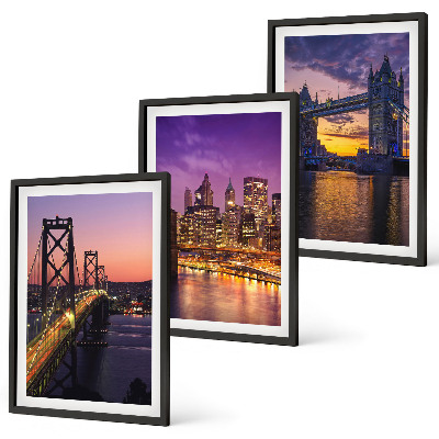 Set de 3 cuadros para salón Puentes, sol, vistas de la ciudad