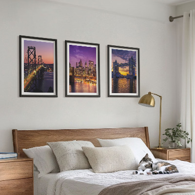 Set de 3 cuadros para salón Puentes, sol, vistas de la ciudad