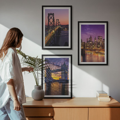Set de 3 cuadros para salón Puentes, sol, vistas de la ciudad