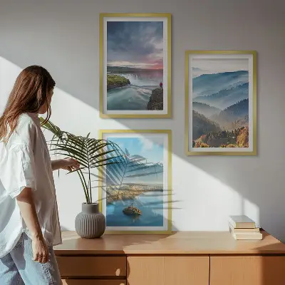 Juego de 3 cuadros paisajes de montaña con cascadas