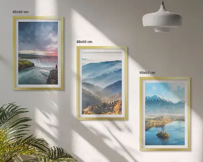 Juego de 3 cuadros paisajes de montaña con cascadas