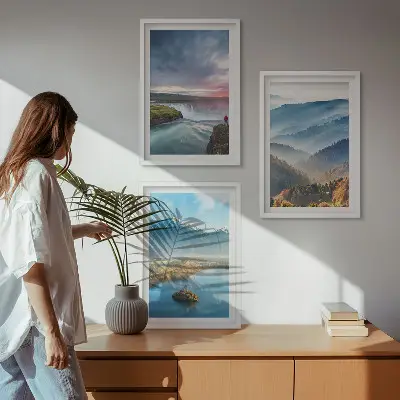 Juego de 3 cuadros paisajes de montaña con cascadas