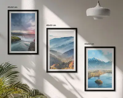 Juego de 3 cuadros paisajes de montaña con cascadas