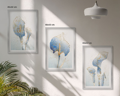 Set de 3 cuadros para salón Flores azules en el fondo