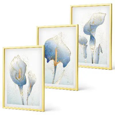 Set de 3 cuadros para salón con diseño de flores azules