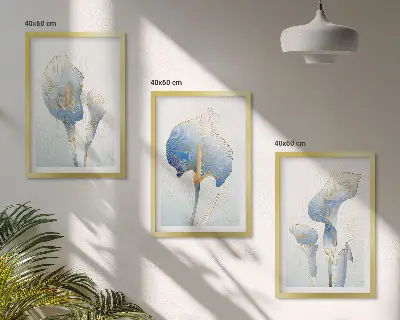Set de 3 cuadros para salón con diseño de flores azules