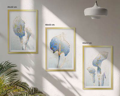 Set de 3 cuadros para salón Flores azules en el fondo