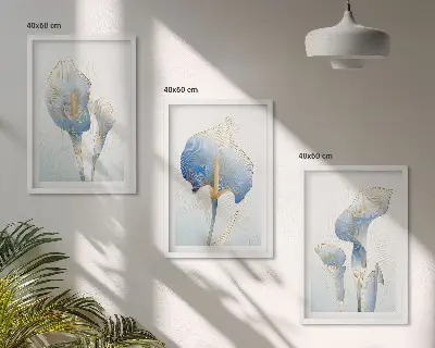 Set de 3 cuadros para salón con diseño de flores azules