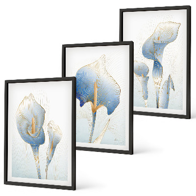 Set de 3 cuadros para salón Flores azules en el fondo