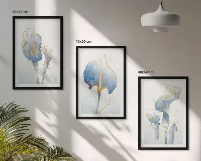 Set de 3 cuadros para salón con diseño de flores azules