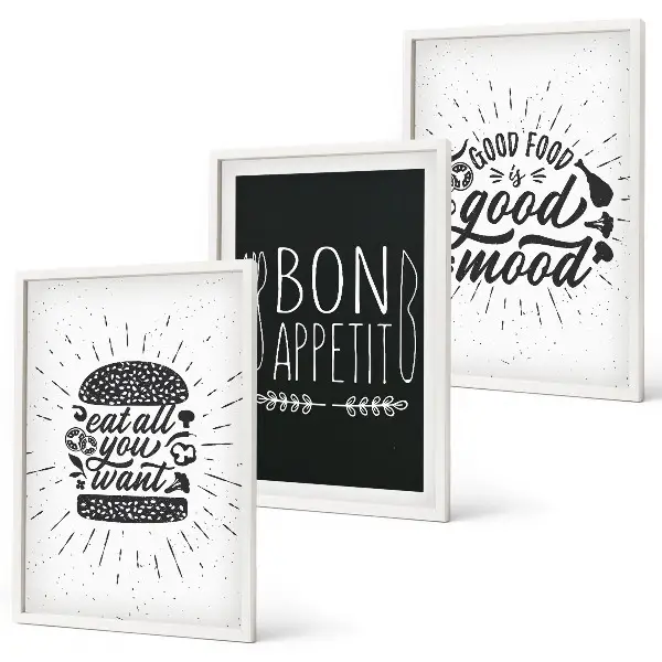 Set de 3 cuadros para salón con eslóganes gráficos sobre comida y gastronomía