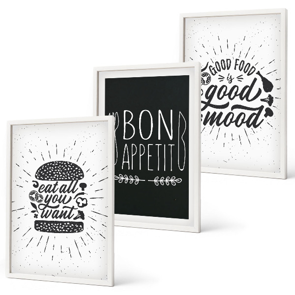 Set de 3 cuadros para salón Eslóganes gráficos sobre comida y gastronomía