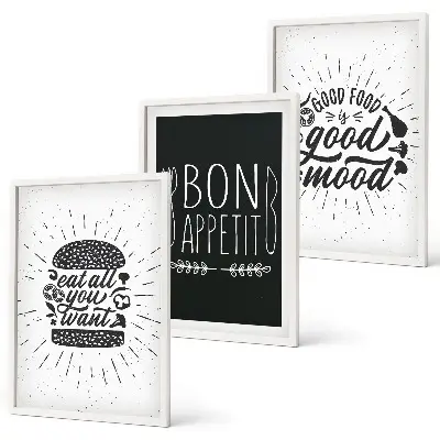 Set de 3 cuadros para salón con eslóganes gráficos sobre comida y gastronomía