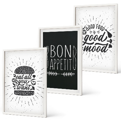 Set de 3 cuadros para salón Eslóganes gráficos sobre comida y gastronomía