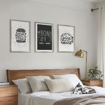 Set de 3 cuadros para salón con eslóganes gráficos sobre comida y gastronomía