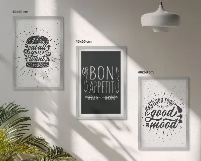 Set de 3 cuadros para salón con eslóganes gráficos sobre comida y gastronomía