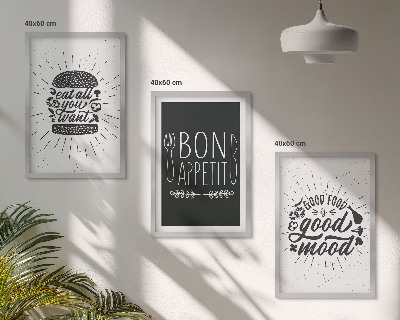 Set de 3 cuadros para salón Eslóganes gráficos sobre comida y gastronomía