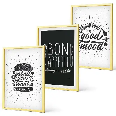 Set de 3 cuadros para salón con eslóganes gráficos sobre comida y gastronomía