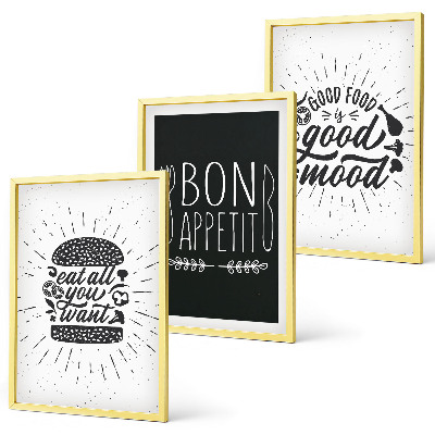 Set de 3 cuadros para salón Eslóganes gráficos sobre comida y gastronomía