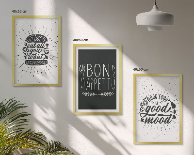 Set de 3 cuadros para salón Eslóganes gráficos sobre comida y gastronomía