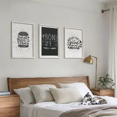 Set de 3 cuadros para salón con eslóganes gráficos sobre comida y gastronomía