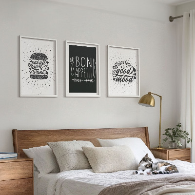 Set de 3 cuadros para salón Eslóganes gráficos sobre comida y gastronomía