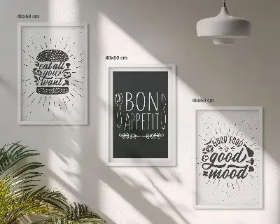 Set de 3 cuadros para salón con eslóganes gráficos sobre comida y gastronomía