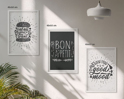 Set de 3 cuadros para salón Eslóganes gráficos sobre comida y gastronomía