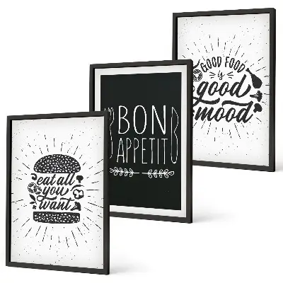 Set de 3 cuadros para salón con eslóganes gráficos sobre comida y gastronomía