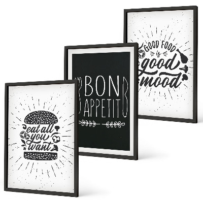 Set de 3 cuadros para salón Eslóganes gráficos sobre comida y gastronomía