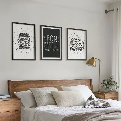 Set de 3 cuadros para salón con eslóganes gráficos sobre comida y gastronomía