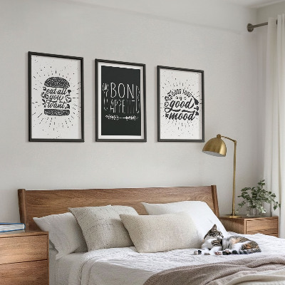 Set de 3 cuadros para salón Eslóganes gráficos sobre comida y gastronomía