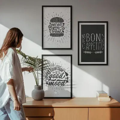 Set de 3 cuadros para salón con eslóganes gráficos sobre comida y gastronomía
