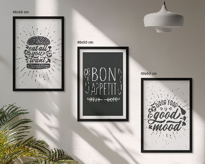 Set de 3 cuadros para salón Eslóganes gráficos sobre comida y gastronomía