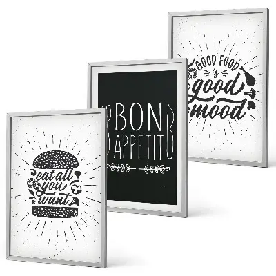 Set de 3 cuadros para salón con eslóganes gráficos sobre comida y gastronomía