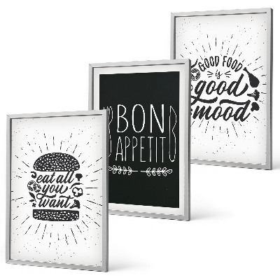 Set de 3 cuadros para salón Eslóganes gráficos sobre comida y gastronomía