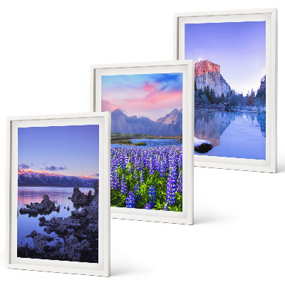 Set de 3 cuadros para salón Paisajes de montañas con agua y cielo