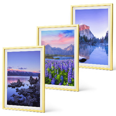 Set de 3 cuadros para salón Paisajes de montañas con agua y cielo