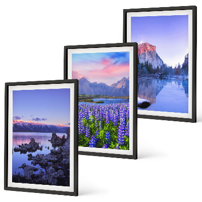 Set de 3 cuadros para salón Paisajes de montañas con agua y cielo