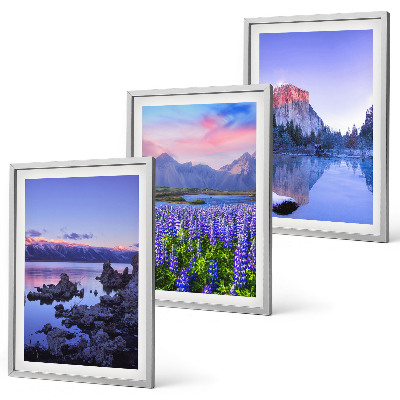 Set de 3 cuadros para salón Paisajes de montañas con agua y cielo